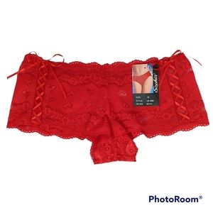 Sophia Panties Women's Sz M Red Lace Hearts Ribbon Ladies Briefs NWT